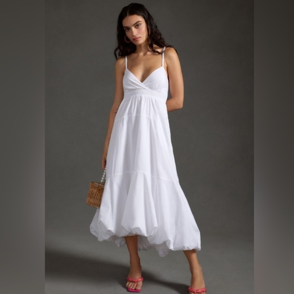 Anthropologie white tiered bubble hem summer cotton dress ladies size Large